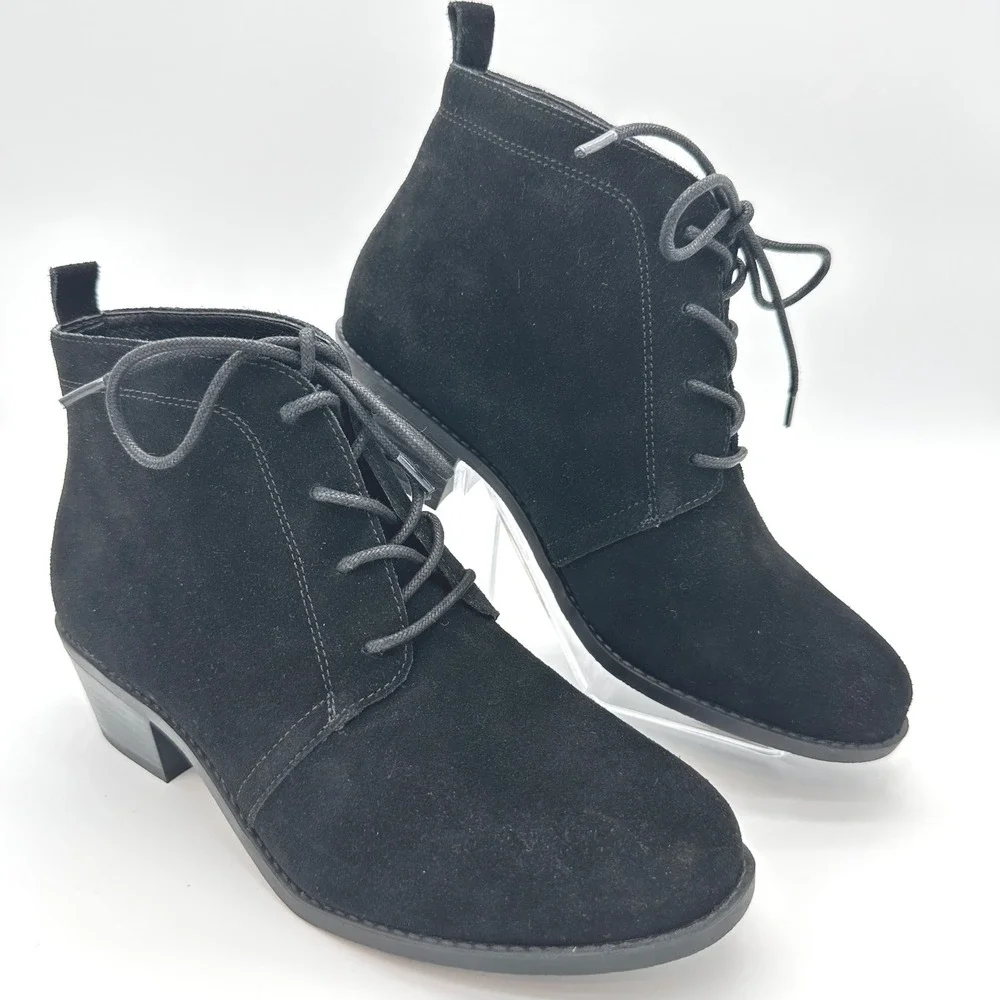Vionic Andi Black Suede Lace Up‎ Ankle Booties Women's Size 7.5